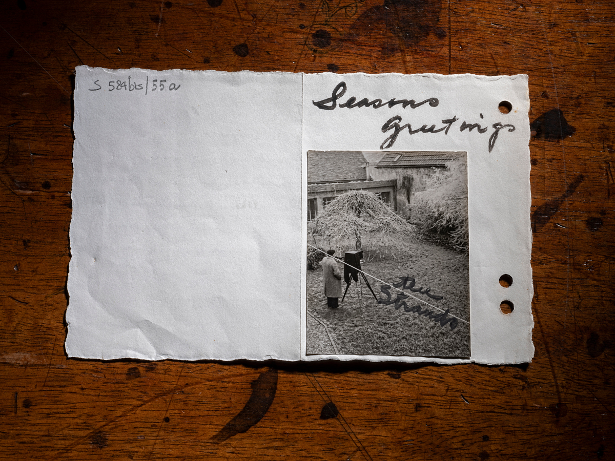 Zavattini-Strand_DSF0334 Paul Strand, bigliettino augurale a Cesare Zavattini, 1957 Archivio Zavattini, Za Corr S 584 bis/55 a